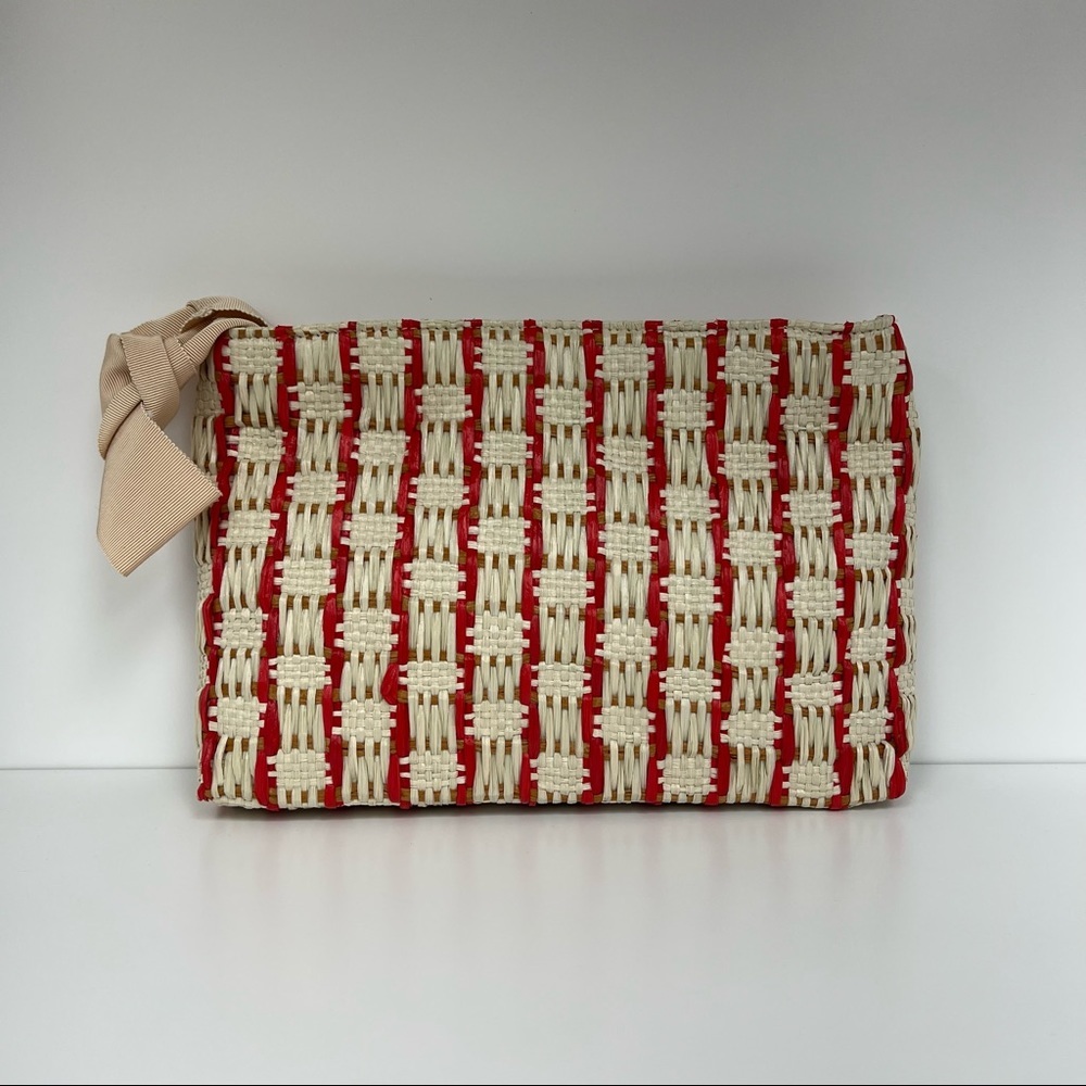 Maria La Rosa Handmade Woven Calendula Clutch in Mulberry/Ivory